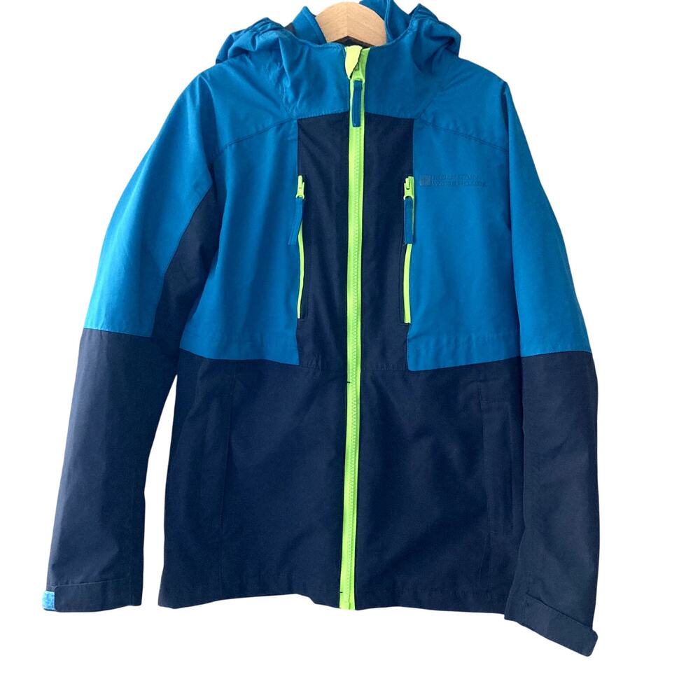 Kids Blue Two-Tone Hooded Rain Jacket with Lime Zipper